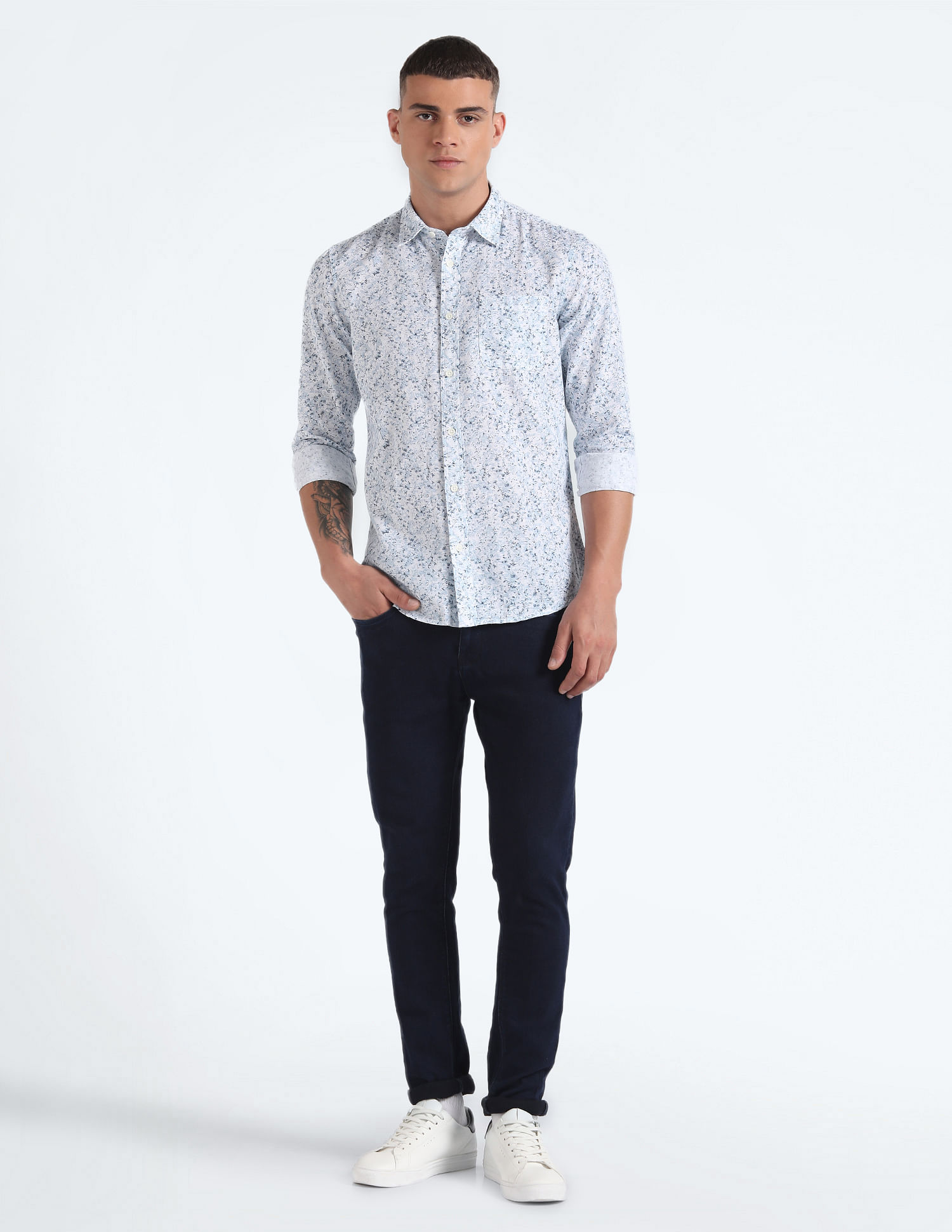 Flying Machine Abstract Print Dobby Shirt
