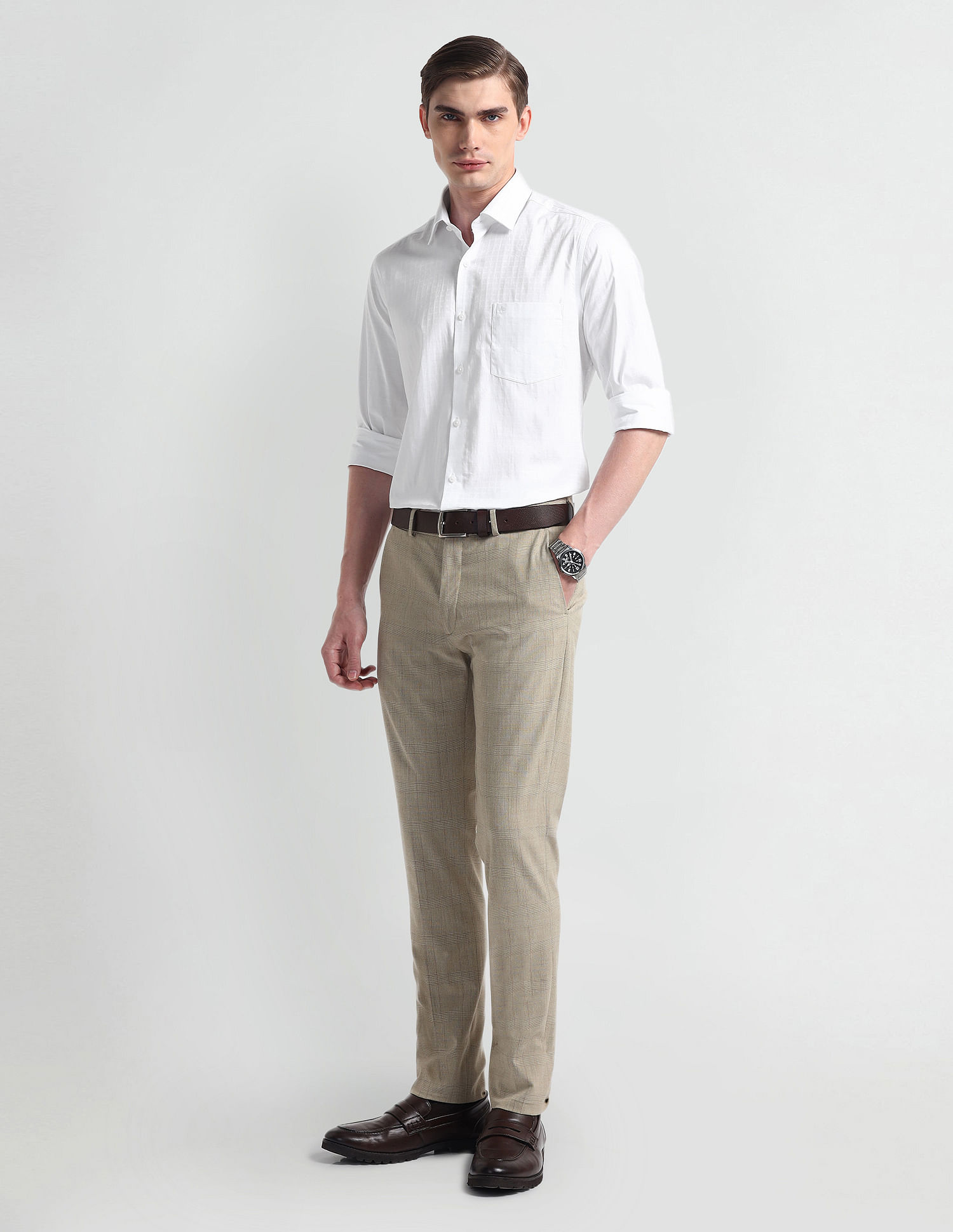 Arrow Manhattan Slim Self-design Dobby Shirt