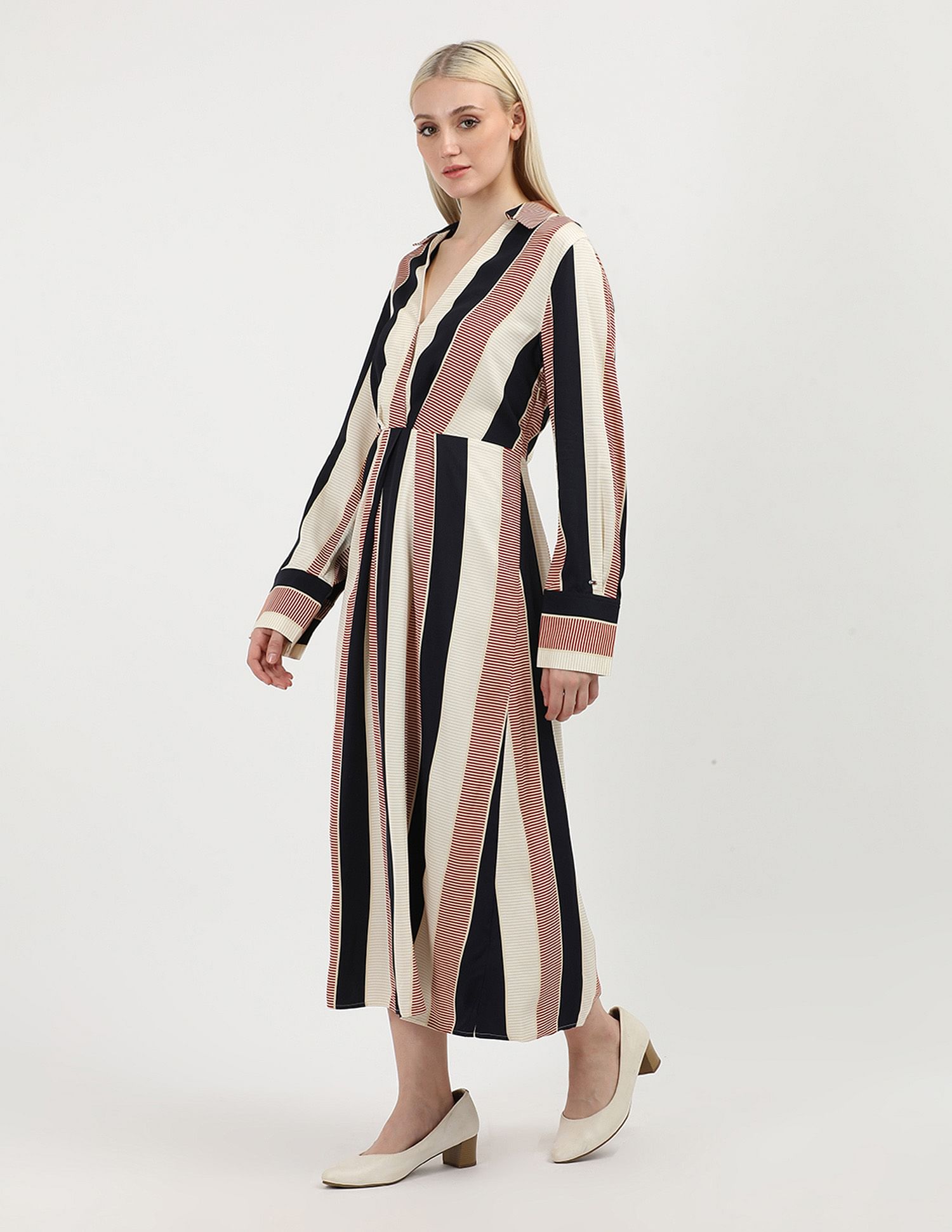 Tommy Hilfiger Global Striped Draped Midi Dress
