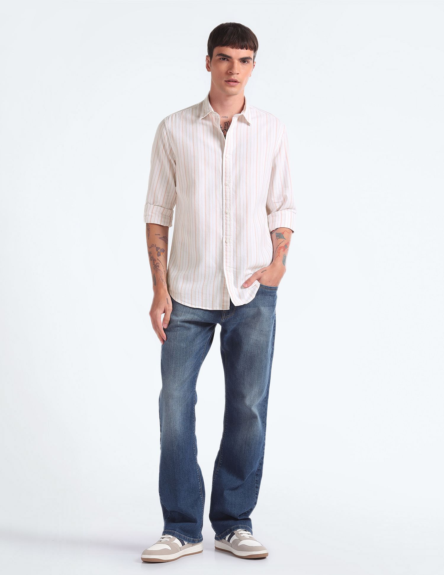 Flying Machine Vertical Stripe Slim Fit Shirt