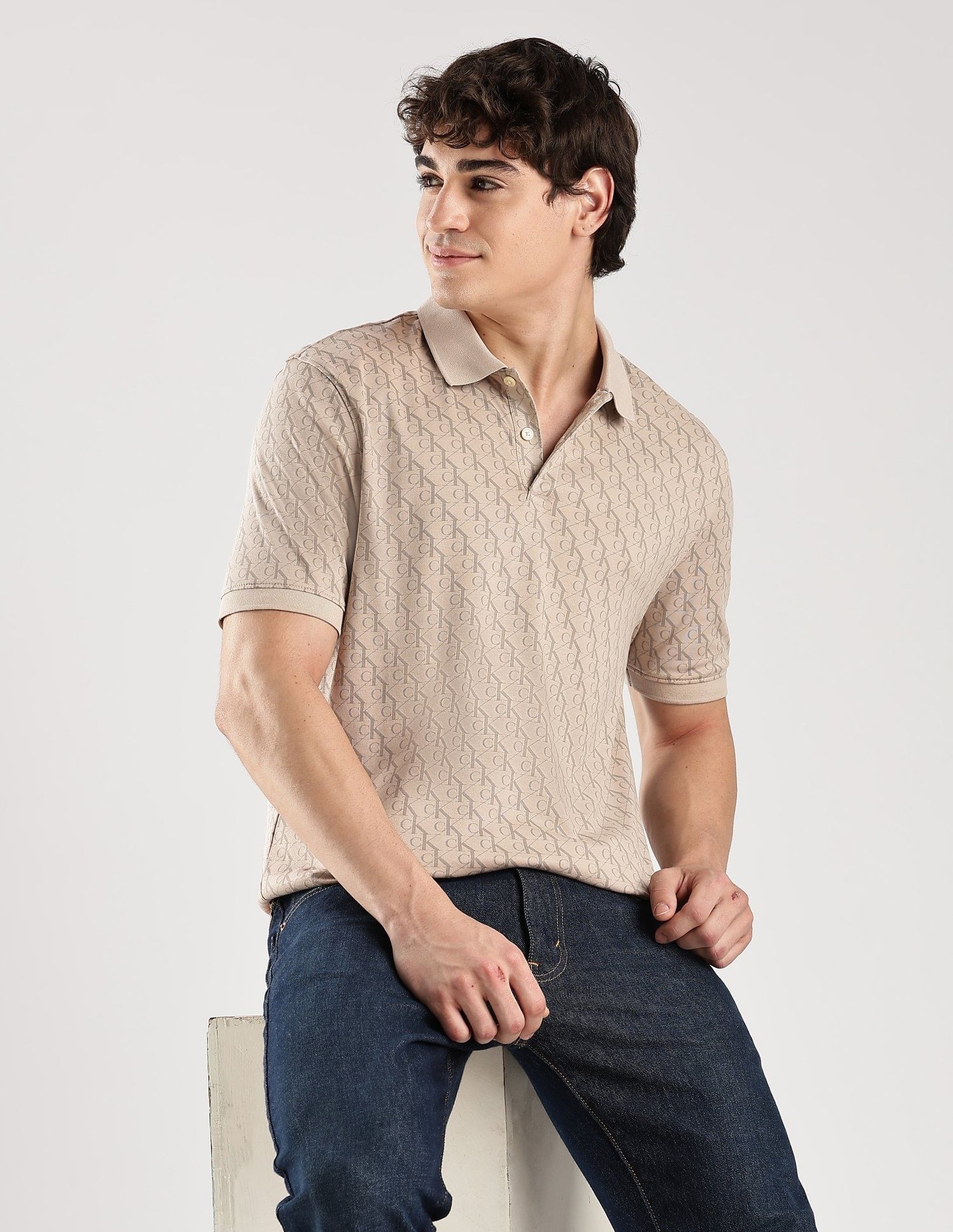 Calvin Klein Jeans Logo Regular-Fit Cotton Polo T-Shirt