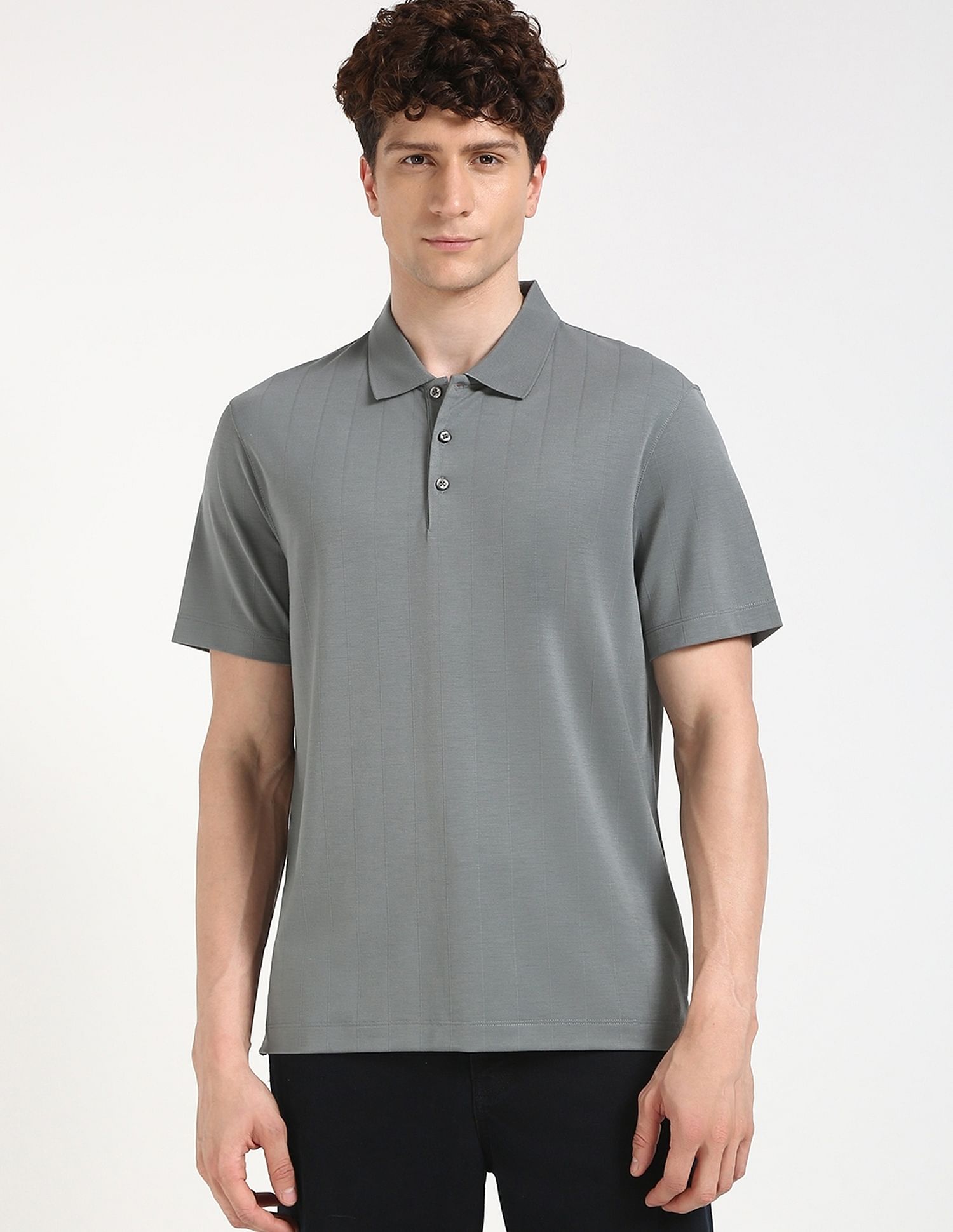 Calvin Klein Jeans Striped Regular-Fit Polyester Polo T-Shirt