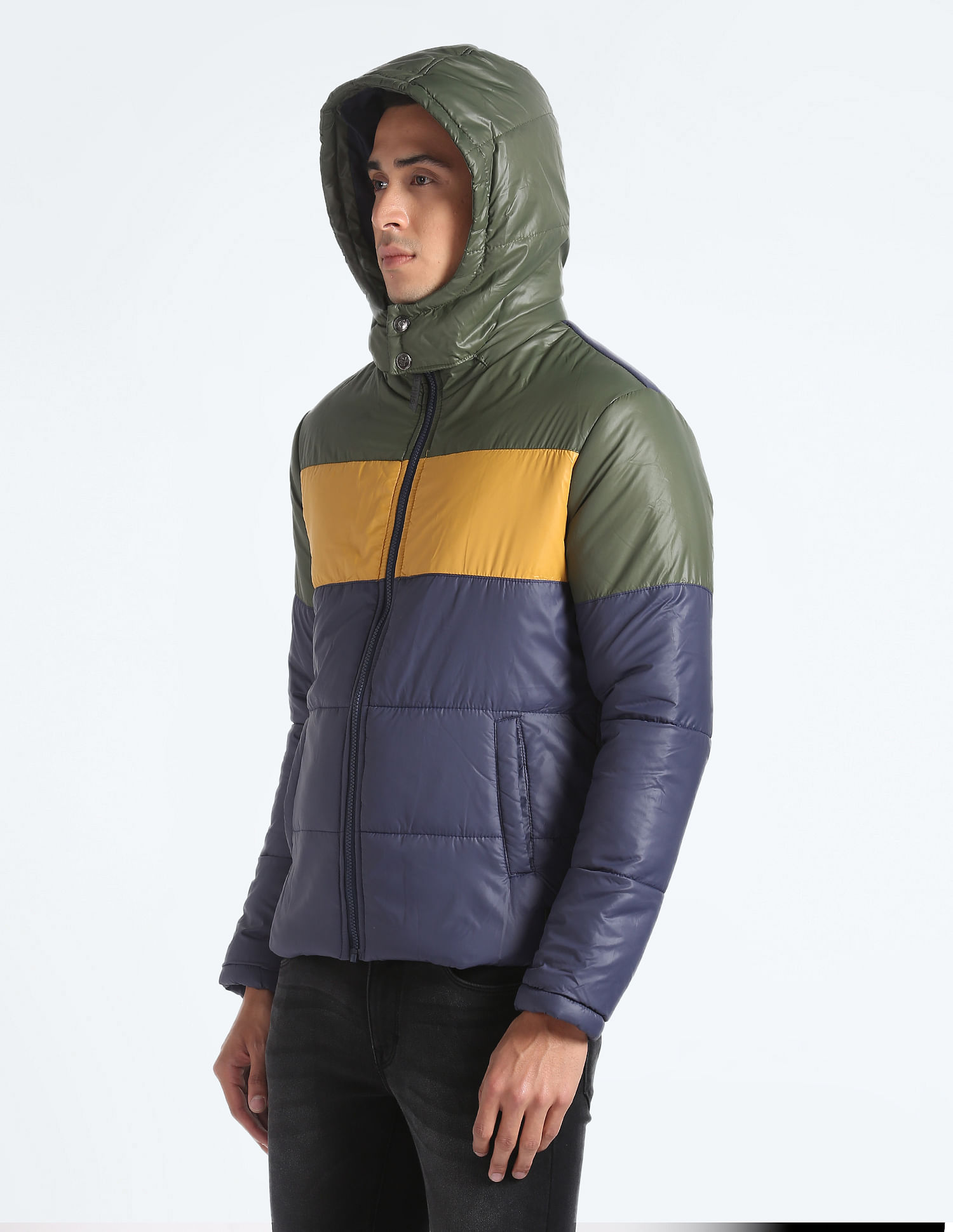 Flying Machine Detachable Hood Colour Block Jacket