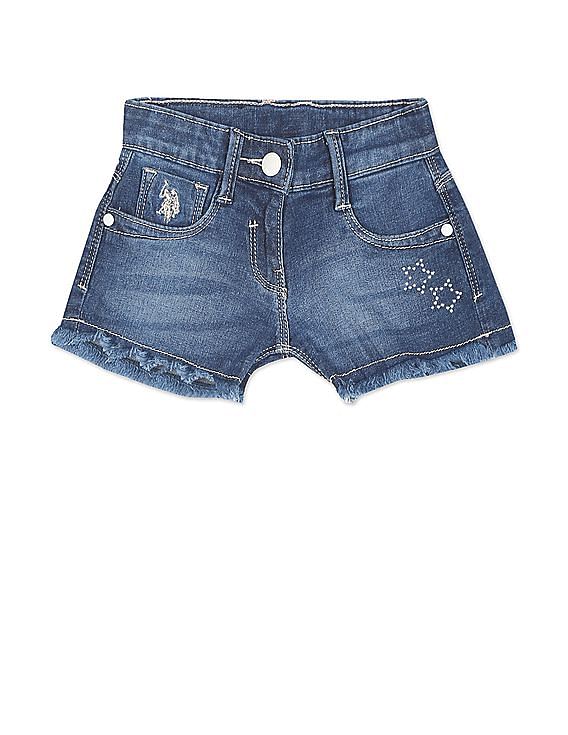 Girls Polka Dot Ruffled Top & Patched Denim Overall Shorts - Mia Belle Girls