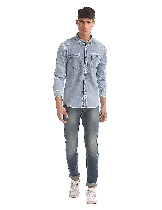 Flying Machine Striped Denim Shirt
