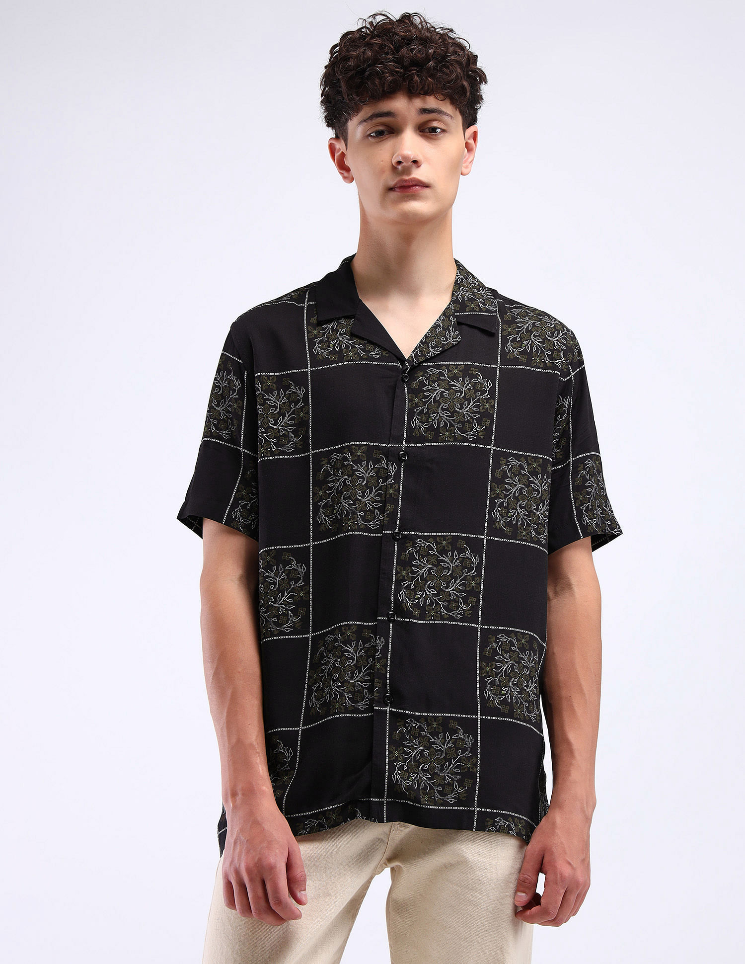 Flying Machine Cuban Collar Cotton Shirt