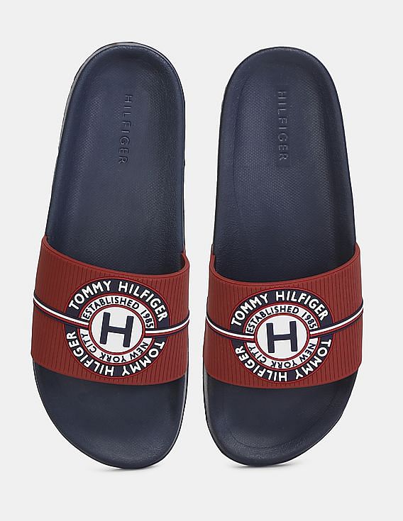 Buy Tommy Hilfiger Men Red And Navy Logo Rowdy Pool Slides NNNOW