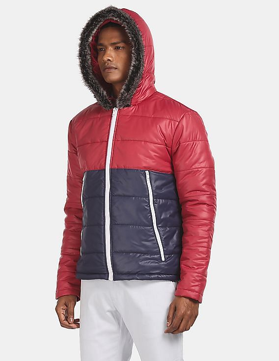 Navy Red Hooded Puffer Jacket