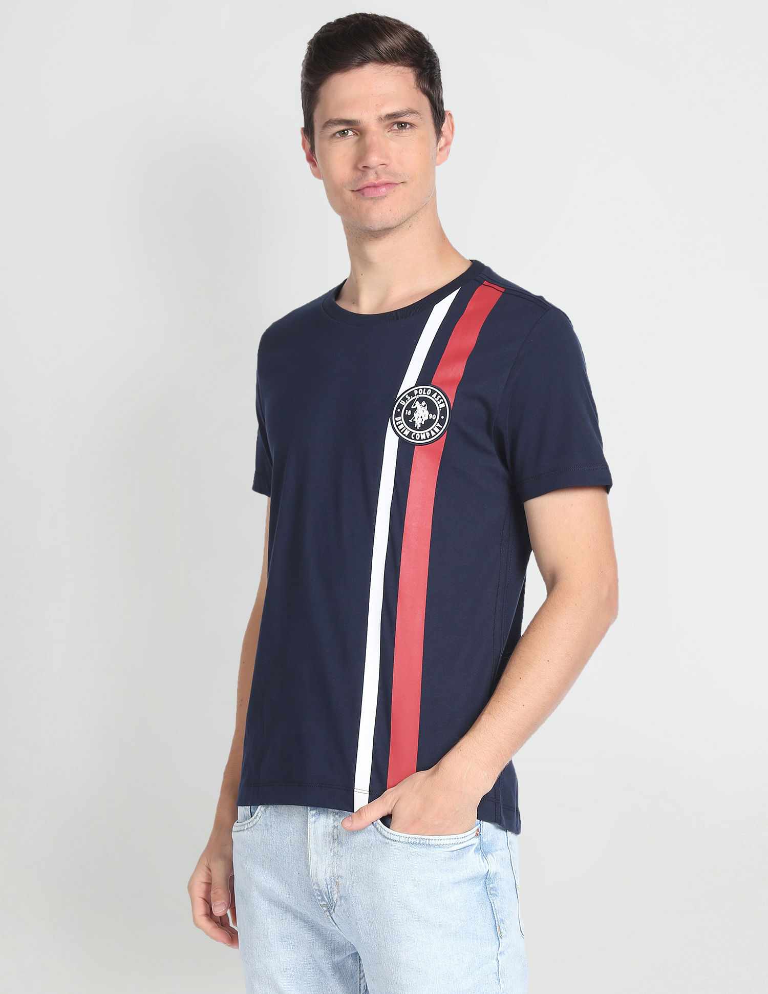 U.S. Polo Assn. Denim Co. Crew Neck Brand Stripe T-Shirt