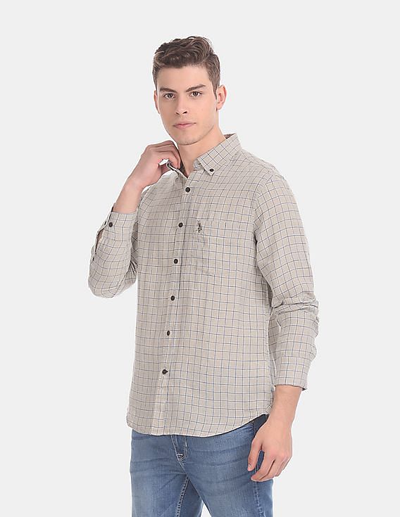 U.S. Polo Assn. Button Down Collar Check Linen Casual Shirt