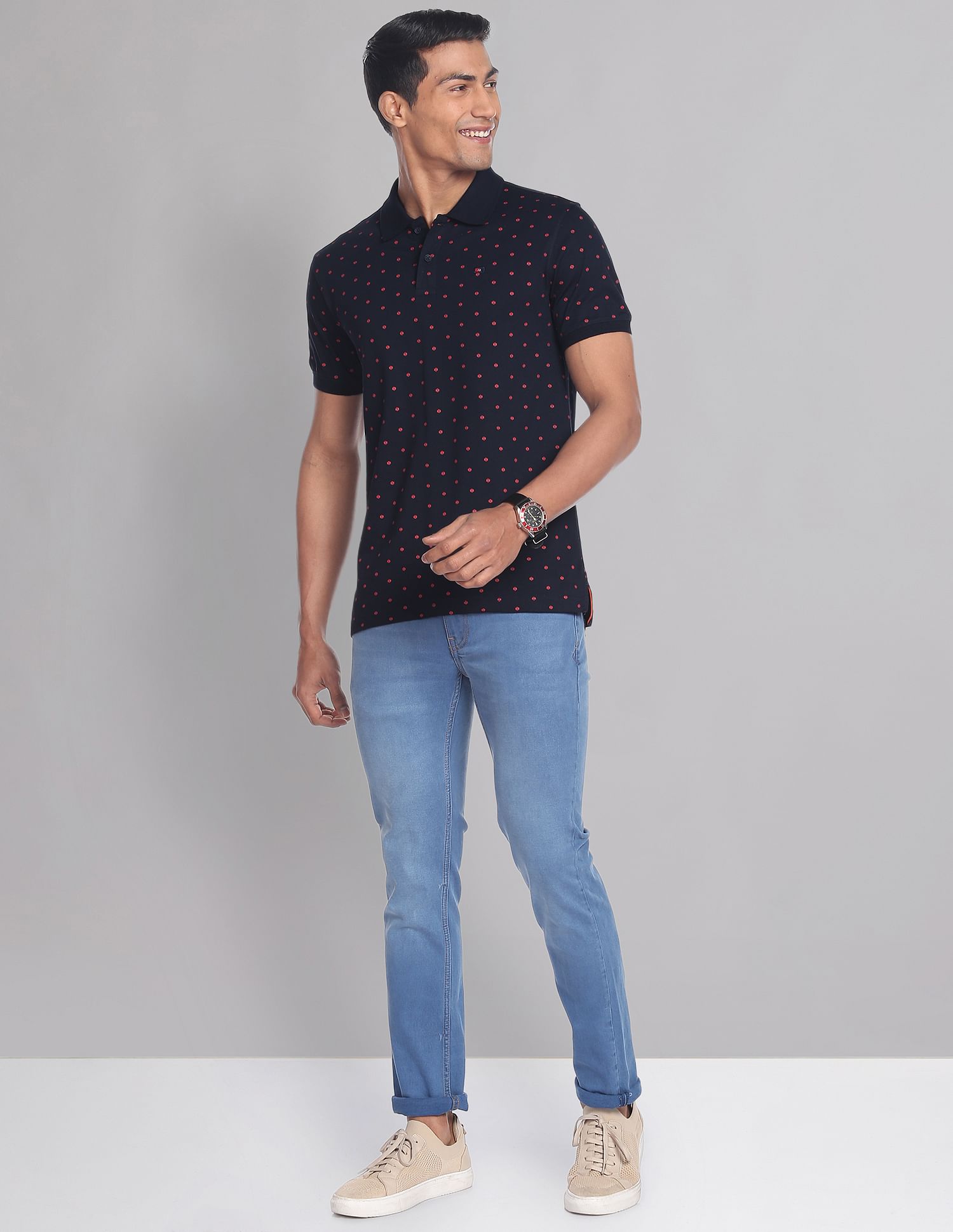 AD by Arvind Geometric Print COOL-IT Real Deal Polo Shirt