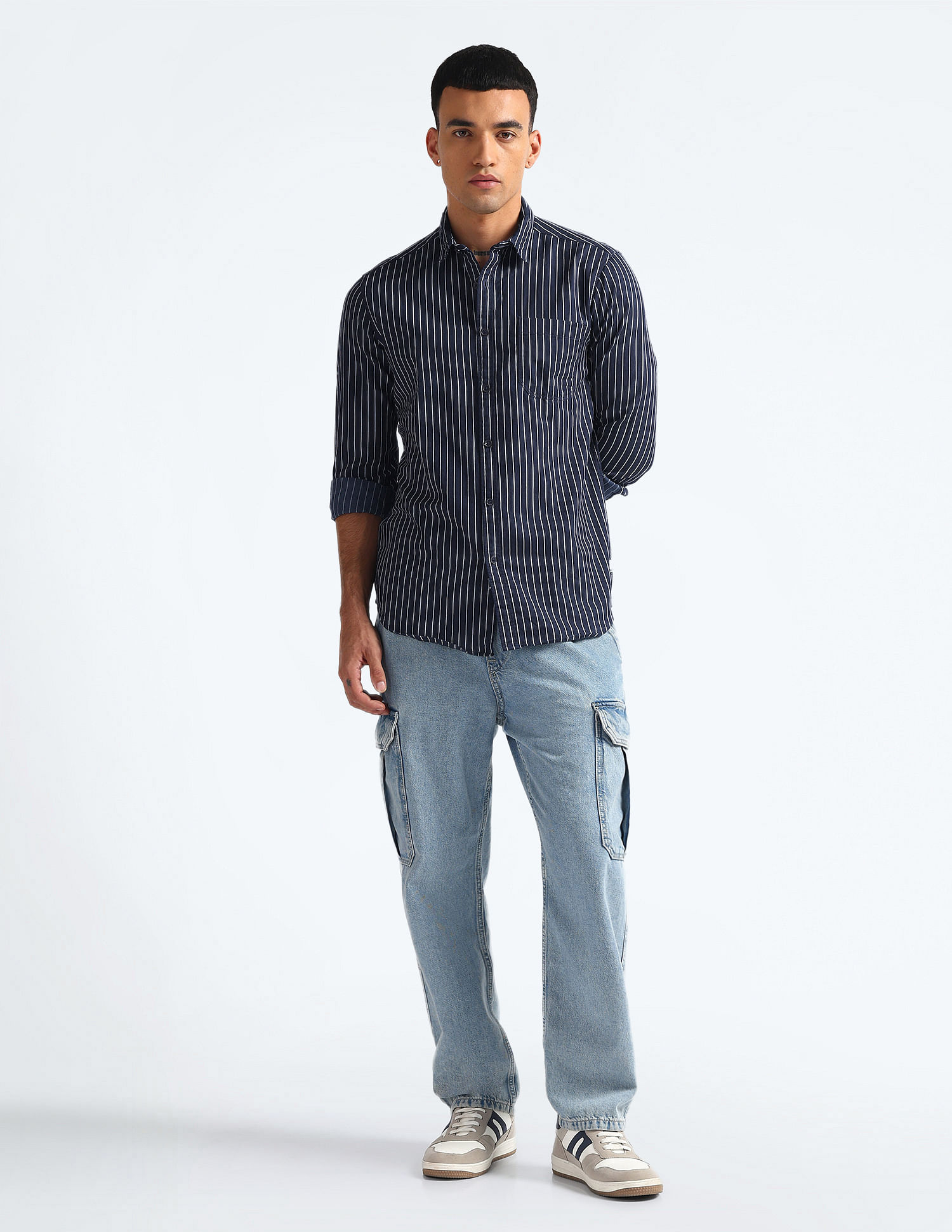 Flying Machine Vertical Stripe Cotton Shirt