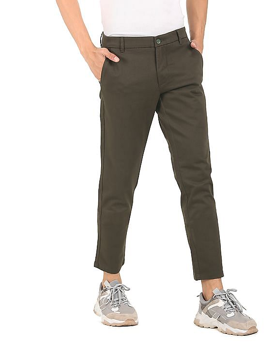 Buy Men Olive Slim Fit Solid Casual Trousers Online - 707766 | Allen Solly