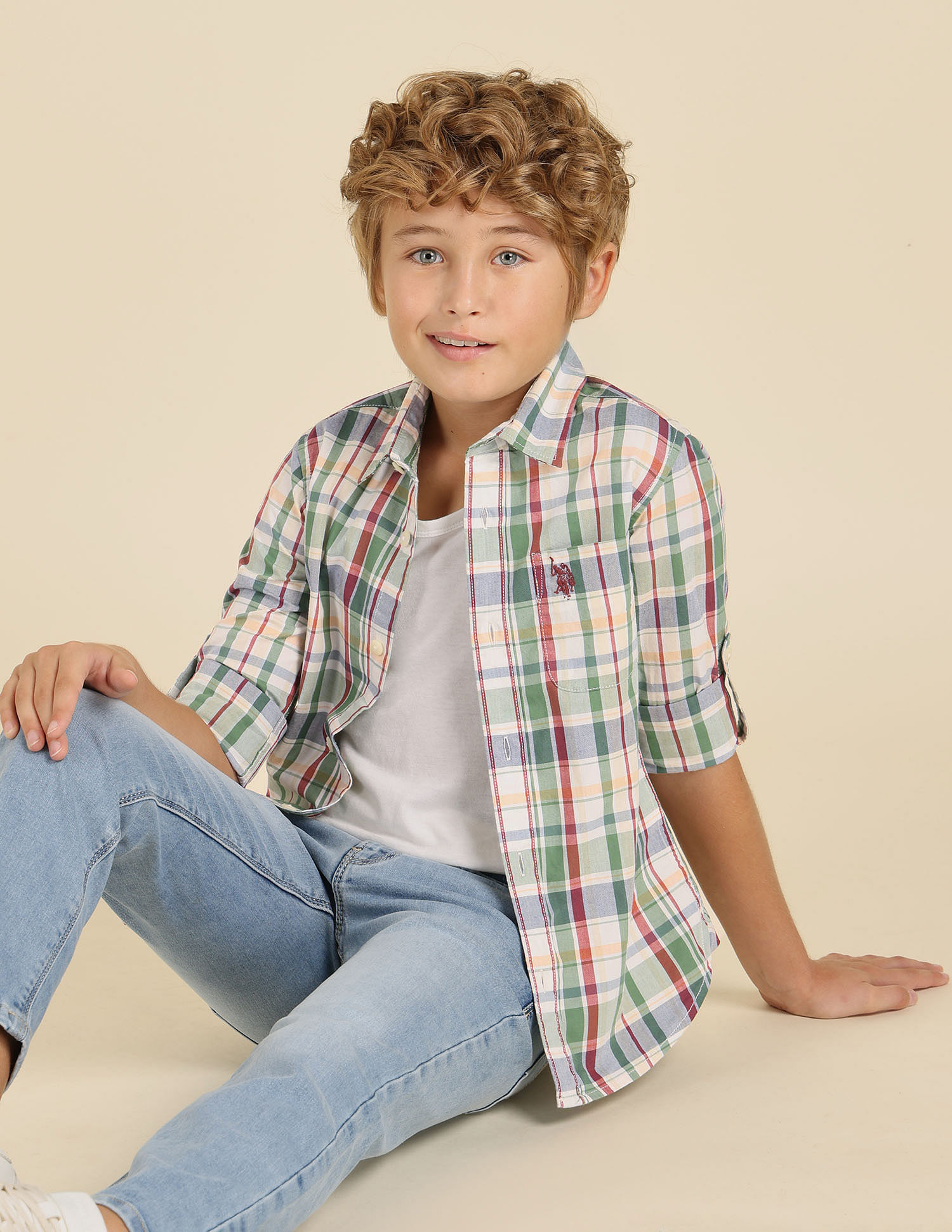U.S. Polo Assn. Kids Boys Plaid Checked Regular Fit Shirt