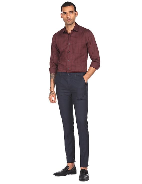 Buy Arrow Newyork Men Maroon Slim Fit 