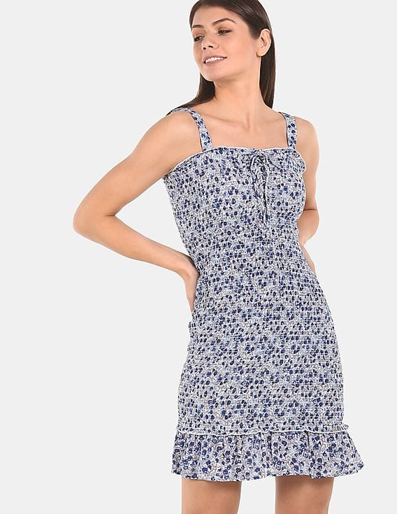 Buy Aeropostale Women Blue Printed Smocked Dress