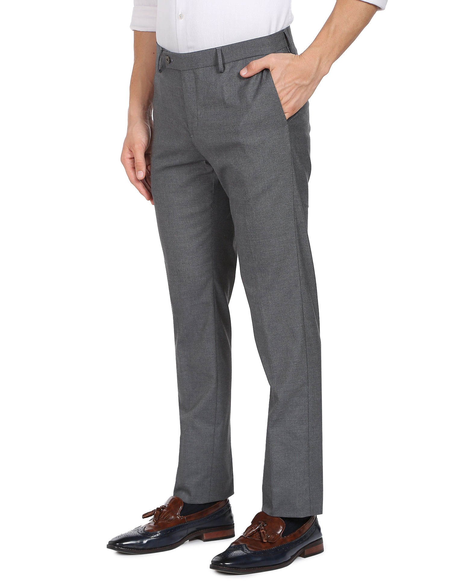 Buy Arrow Elasticated Waist Mid Rise Trousers 