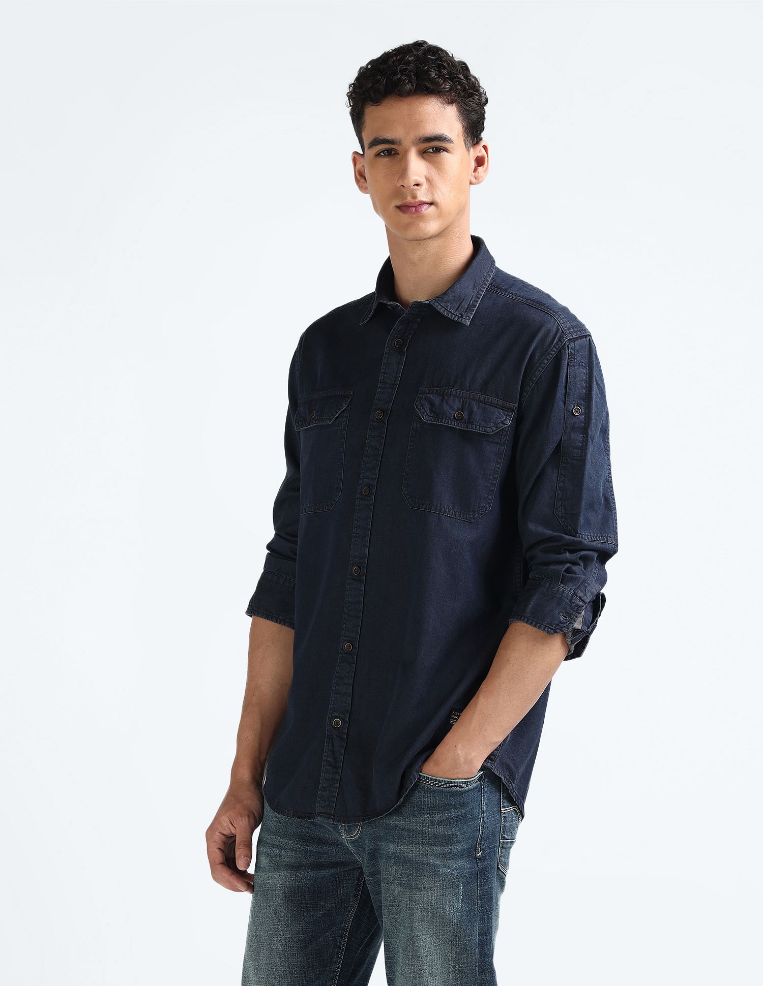Flying Machine Cotton Chambray Weave Shirt