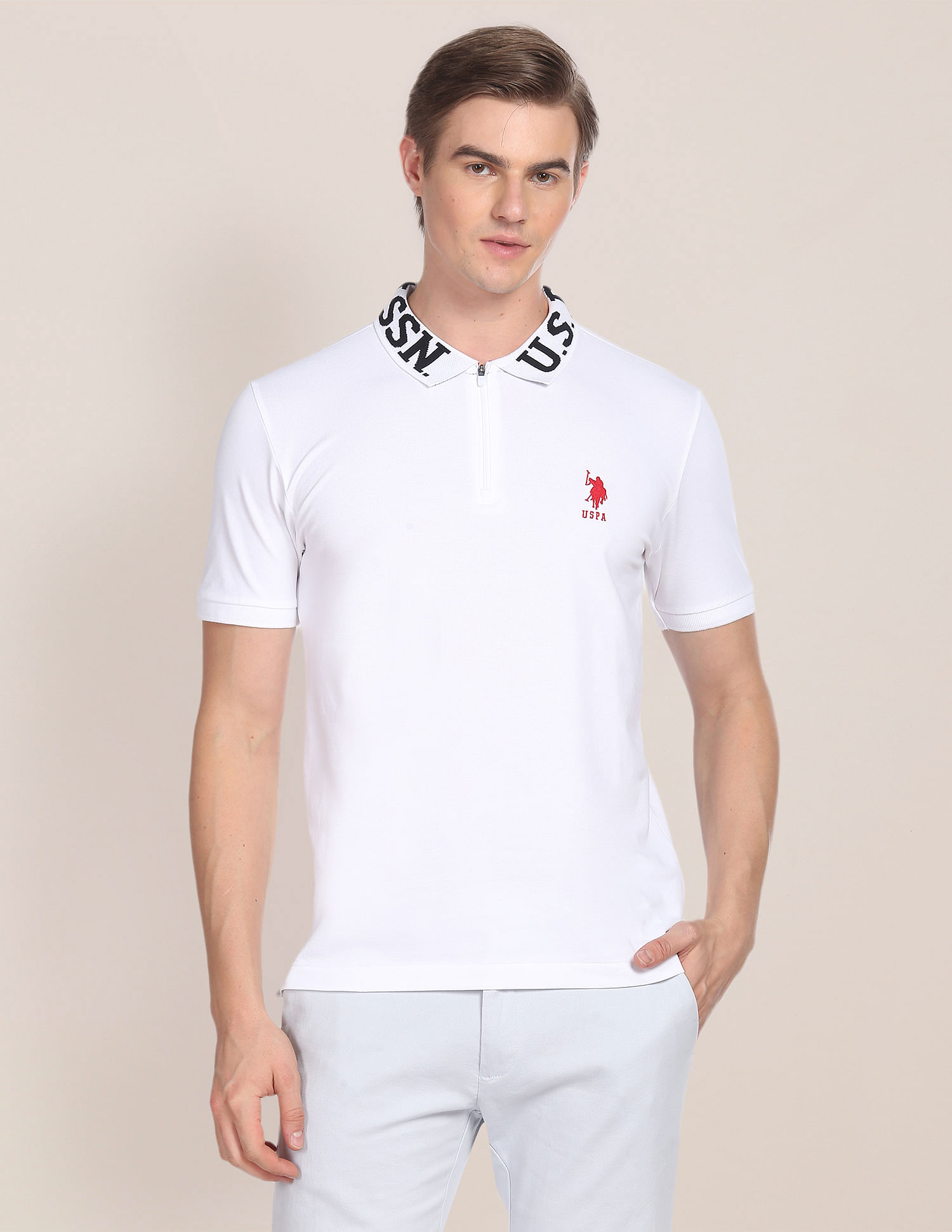 U.S. Polo Assn. Branded Collar Slim Fit Polo Shirt