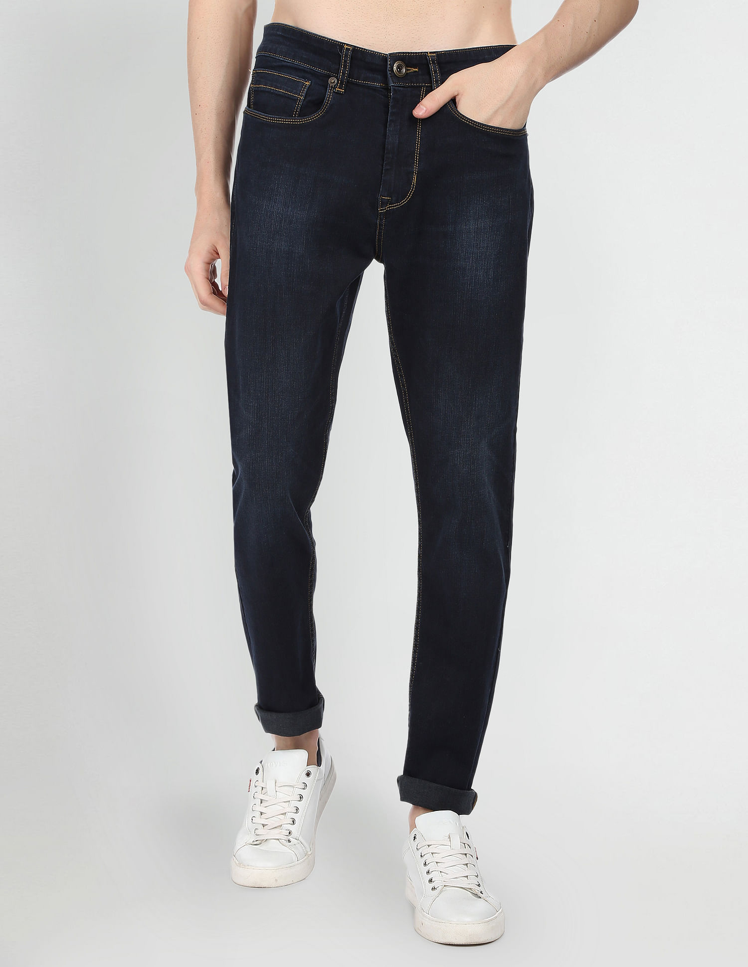 Flying Machine Stone Wash Slash Slim Tapered Fit Jeans