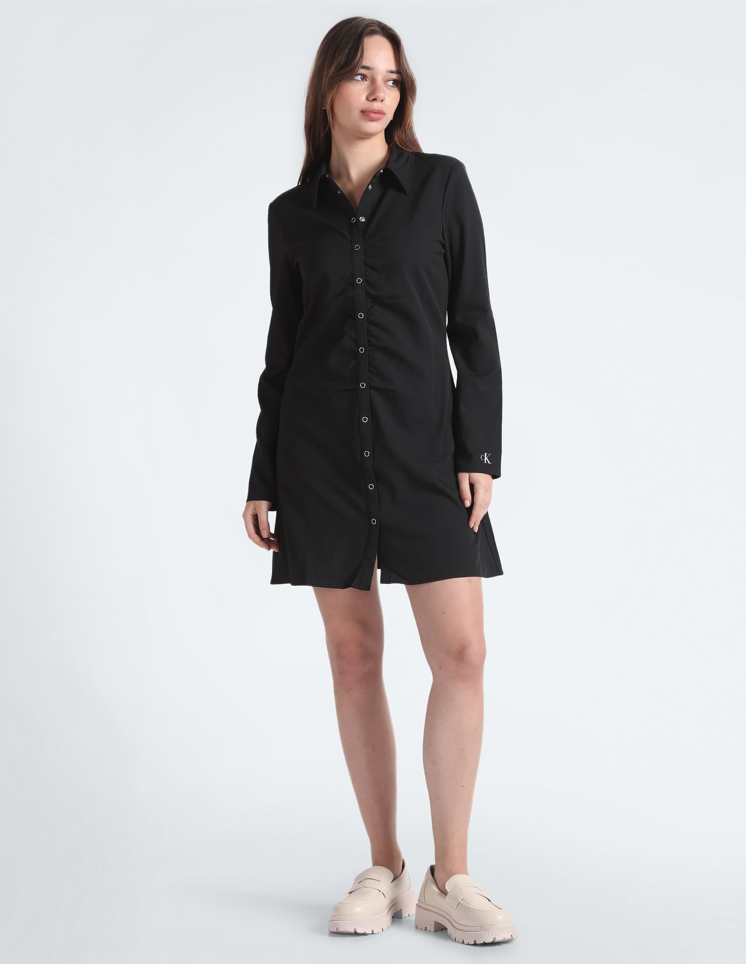 Black fitted shirt dress on sale