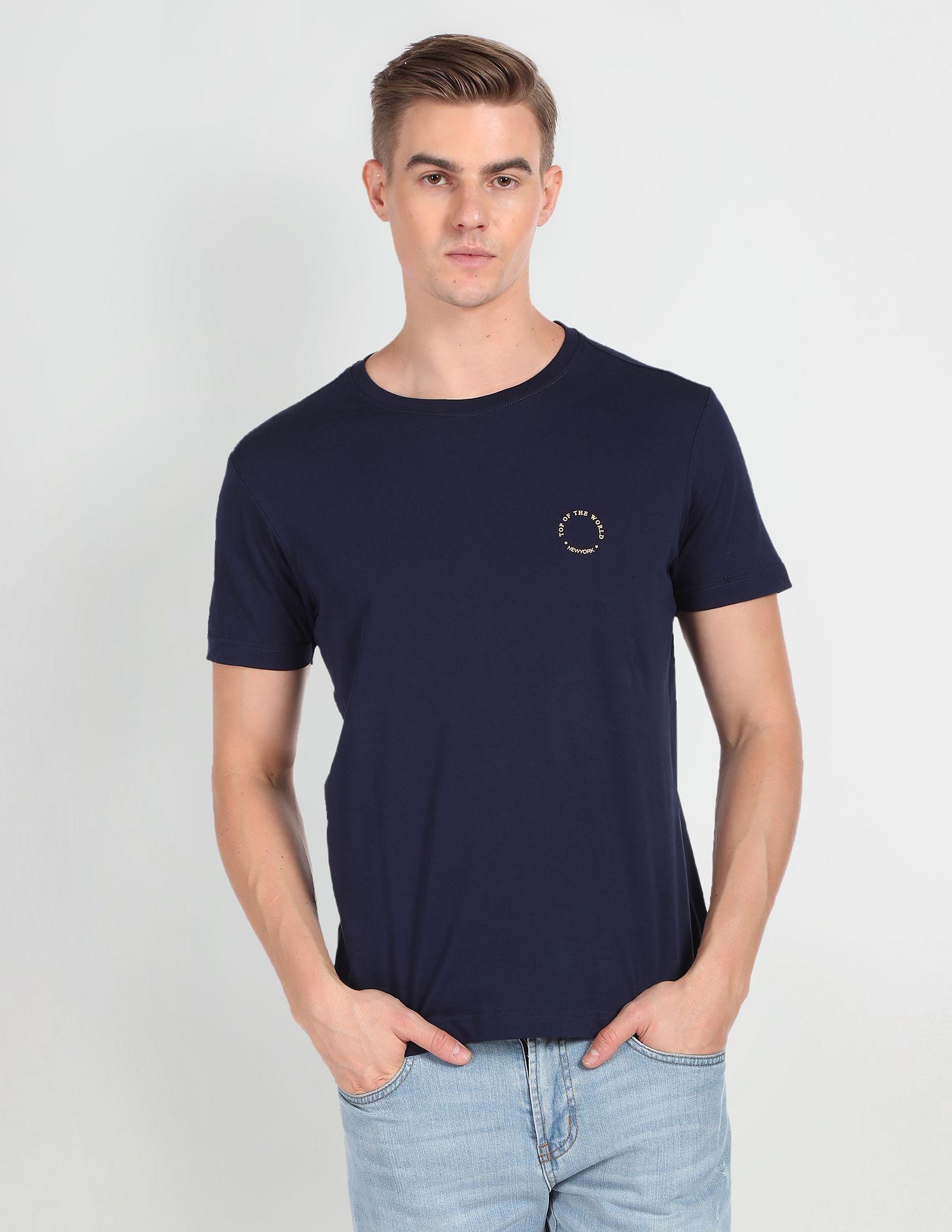 Arrow Sports Crew Neck Solid T-Shirt