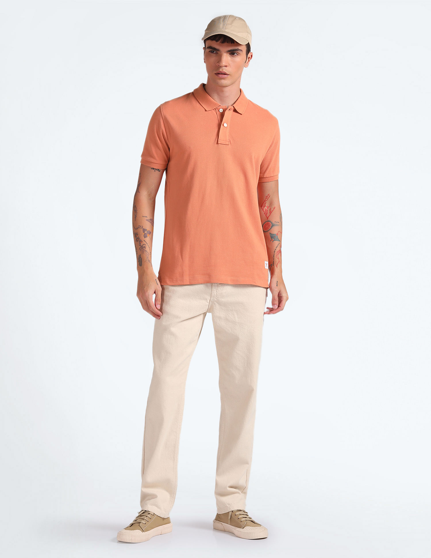 Flying Machine Solid Cotton Polo Shirt