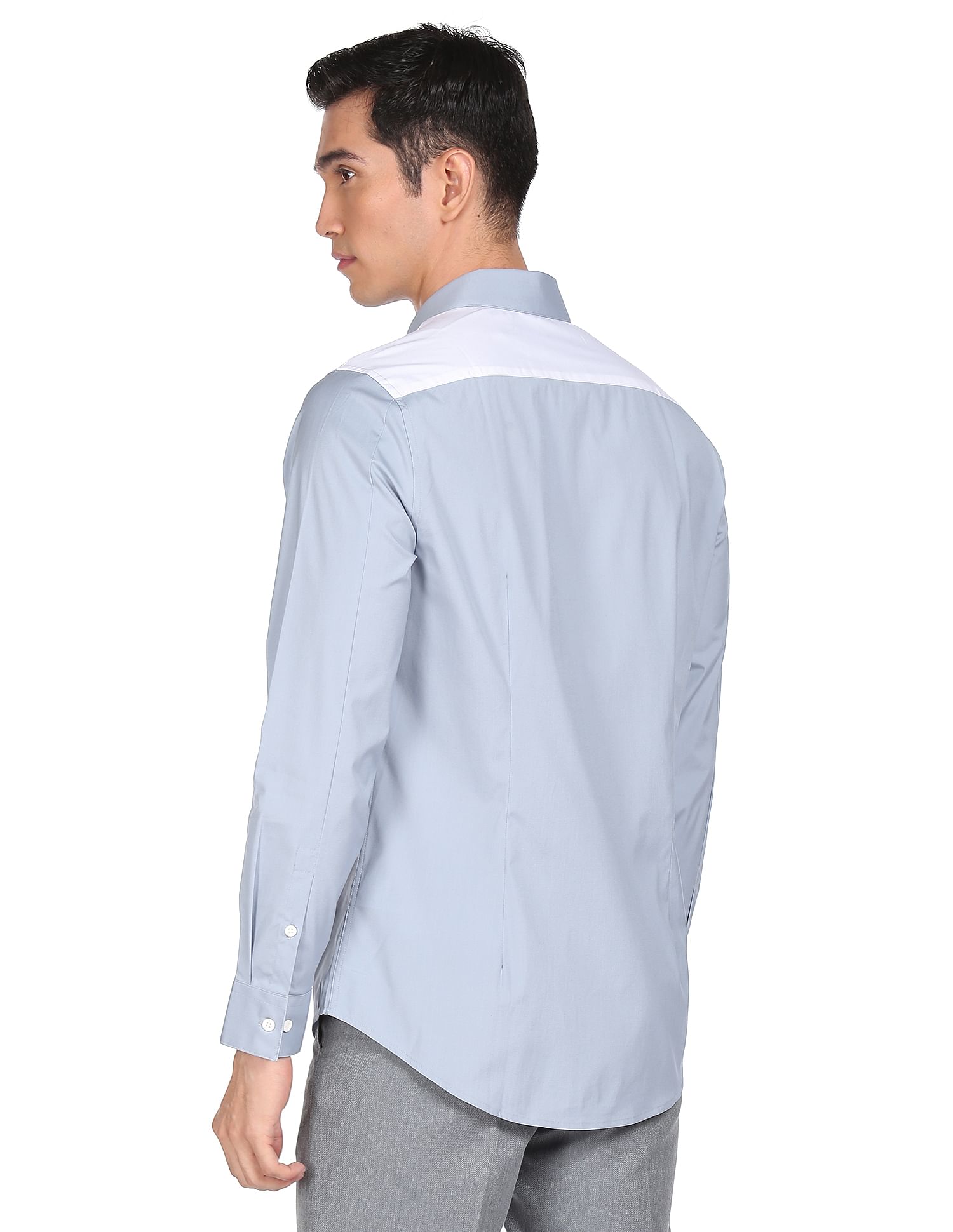 Calvin Klein Jeans Men Blue Slim Fit Colour Block Logo Formal Shirt