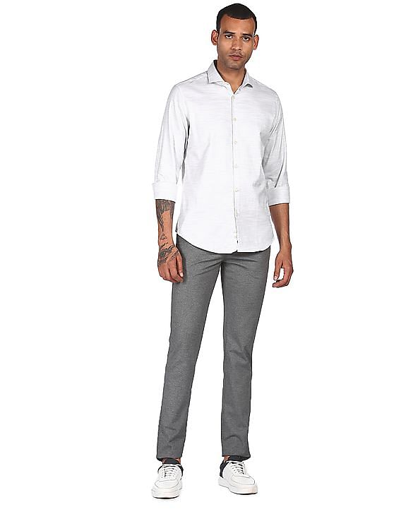 Calvin Klein Men White Spread Collar Patterned Casual Shirt