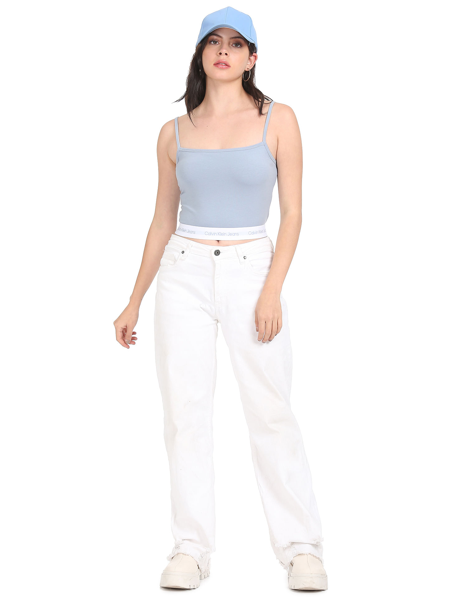 Buy Calvin Klein Jeans Women Light Spaghetti Strap Brand Tape Crop Top -  NNNOW.com