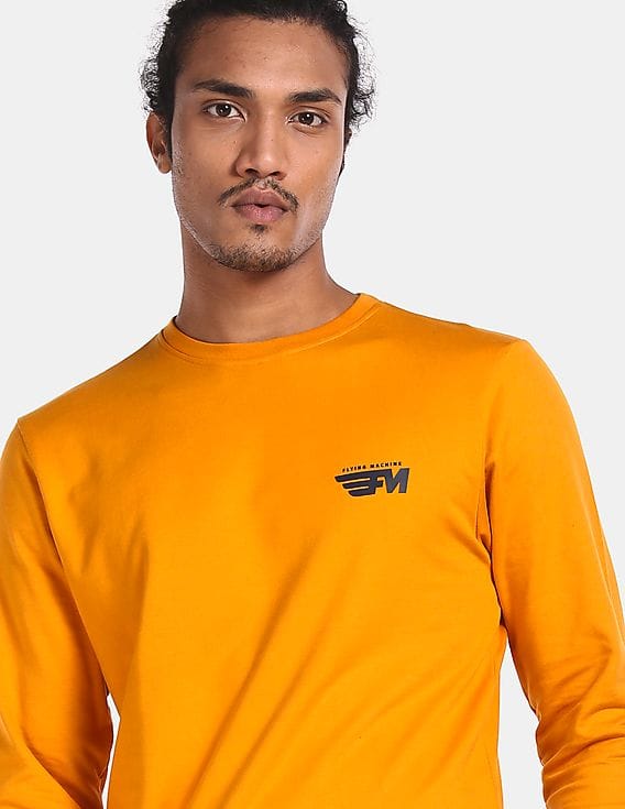 Buy Flying Machine Men Yellow Crew Neck 