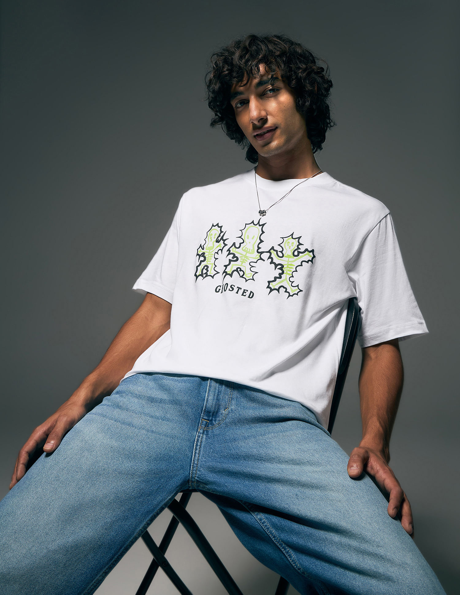 Flying Machine Graphic Printed  Pure Cotton Relaxed Fit T-shirt
