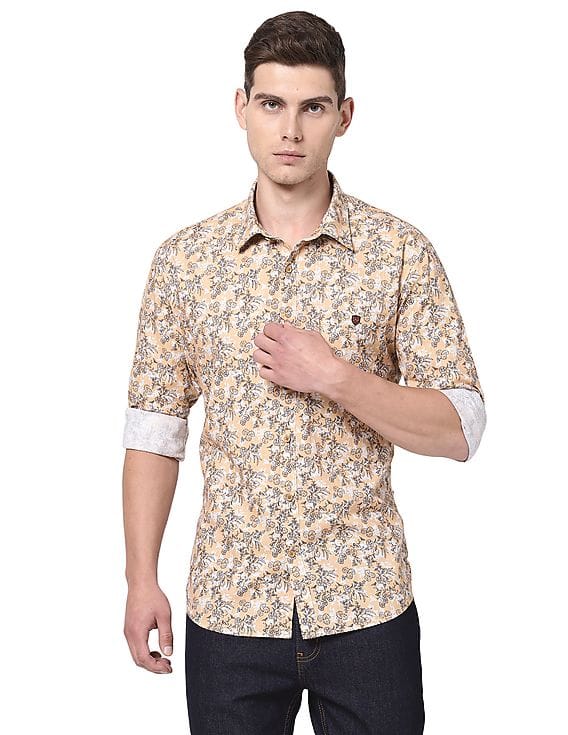 Buy Arvind Men Yellow Spread Collar 
