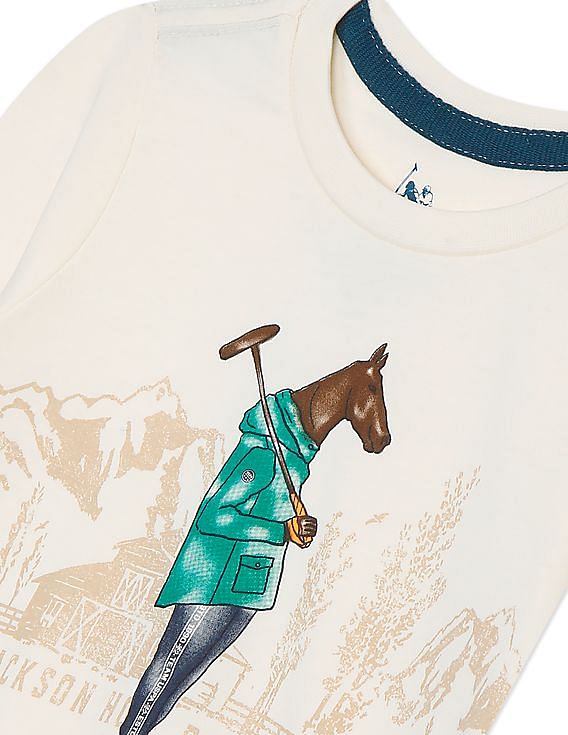 U.S. Polo Assn. Kids Boys Off White Long Sleeve Brand Print T-Shirt