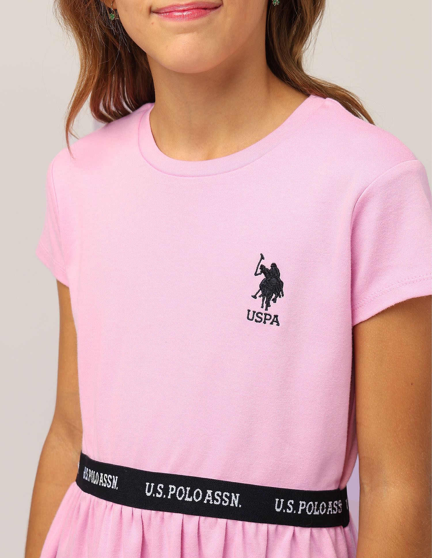 U.S. Polo Assn. Kids Girls Solid Fit And Flare Dress