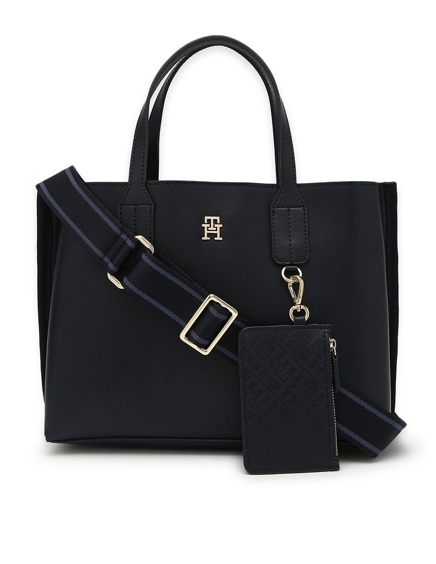 Tommy Hilfiger Solid Blue Pu Handbags