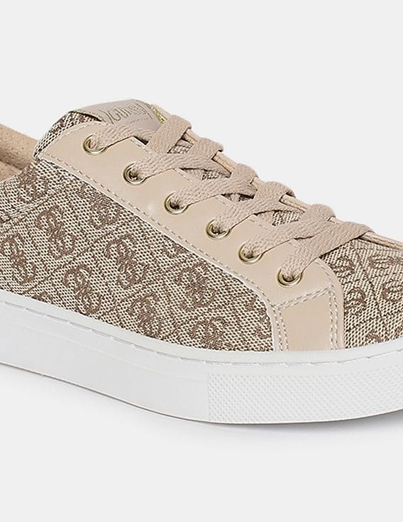 Buy GUESS Women Beige And Brown Monogram Print Low Top Sneakers