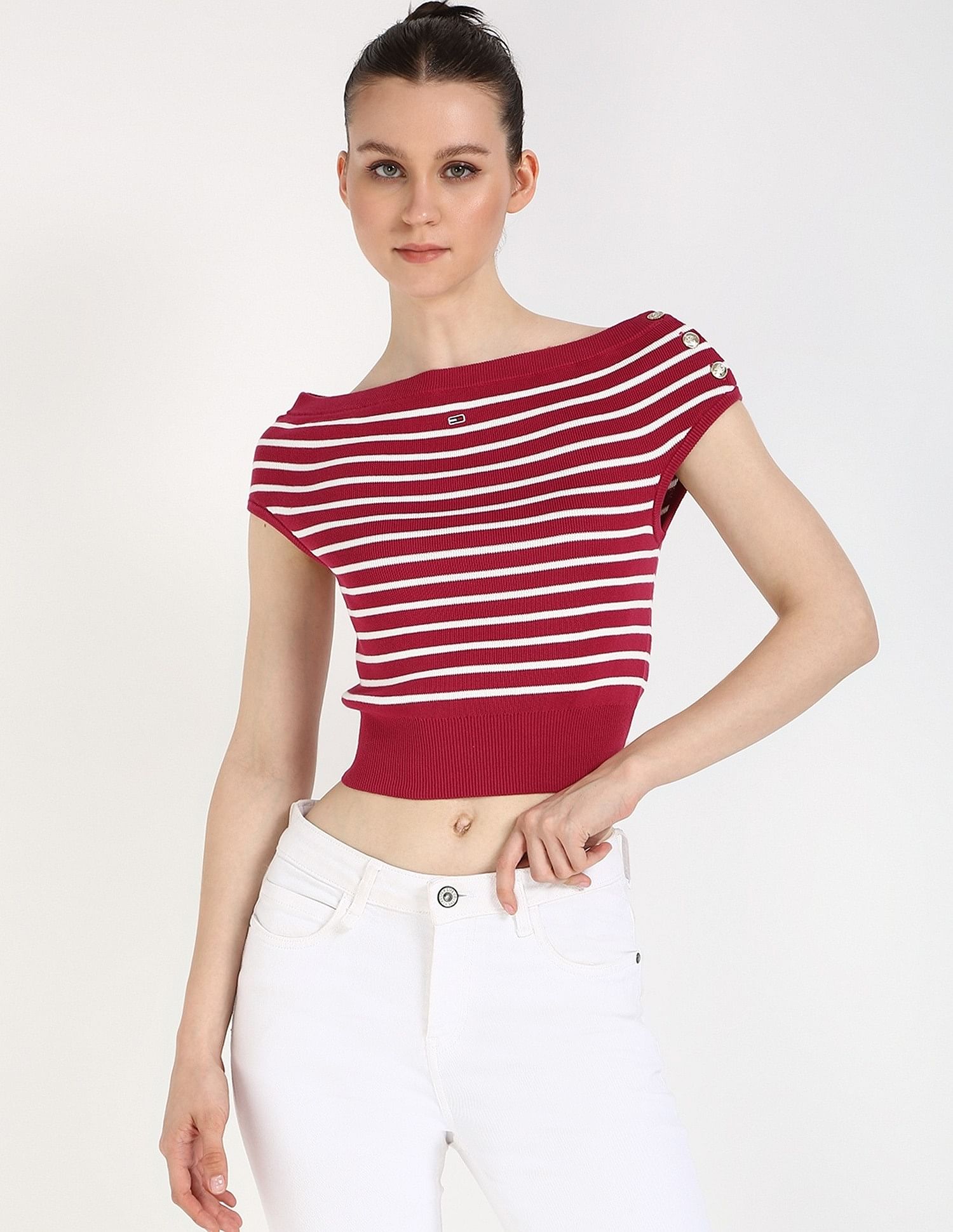 Tommy Hilfiger Slim-Fit Cotton Boat Neck Crop Top