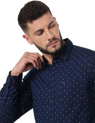 Ad By Arvind Slim Fit Printed Denim Casual Shirt