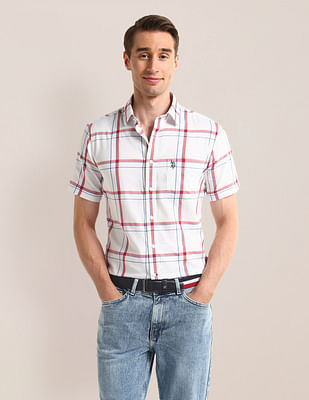 U S Polo Assn Tailored Fit Grid Tattersall Checked Shirt