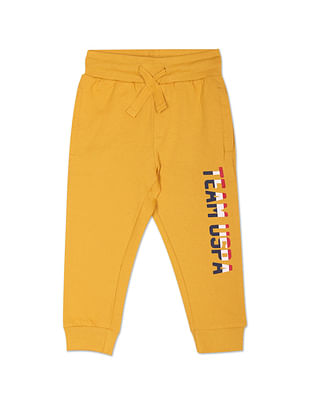 U S Polo Assn Kids Boys Yellow Drawstring Waist Brand Print Joggers