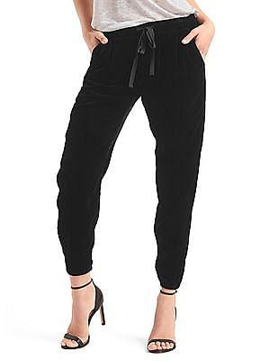 womens black velvet joggers