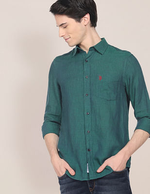 U S Polo Assn Cross Dyed Linen Solid Shirt