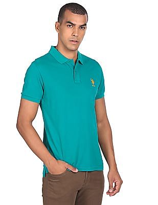 U S Polo Assn Ribbed Collar Solid Polo Shirt