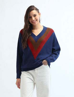 U S Polo Assn Women Colour Block Cotton Sweater