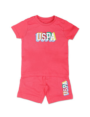 U S Polo Assn Kids Boys Red Printed Cotton Set