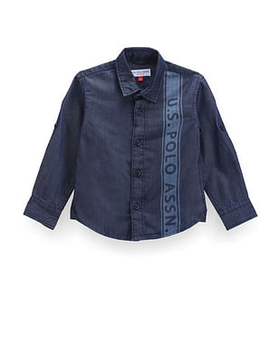 U S Polo Assn Kids Boys Brand Stripe Chambray Shirt