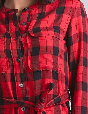 Buy GAP Women Red Belted Plaid Shirt Dress - NNNOW.com