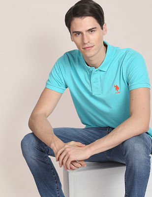 U S Polo Assn Ribbed Collar Solid Polo Shirt