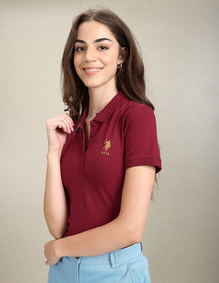 U S Polo Assn Women Solid Slim Polo Shirt